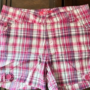Rare MTL Made To Love Women’s SZ 9/10 Pink Fuchsia White Plaid Shorts 5 Pockets